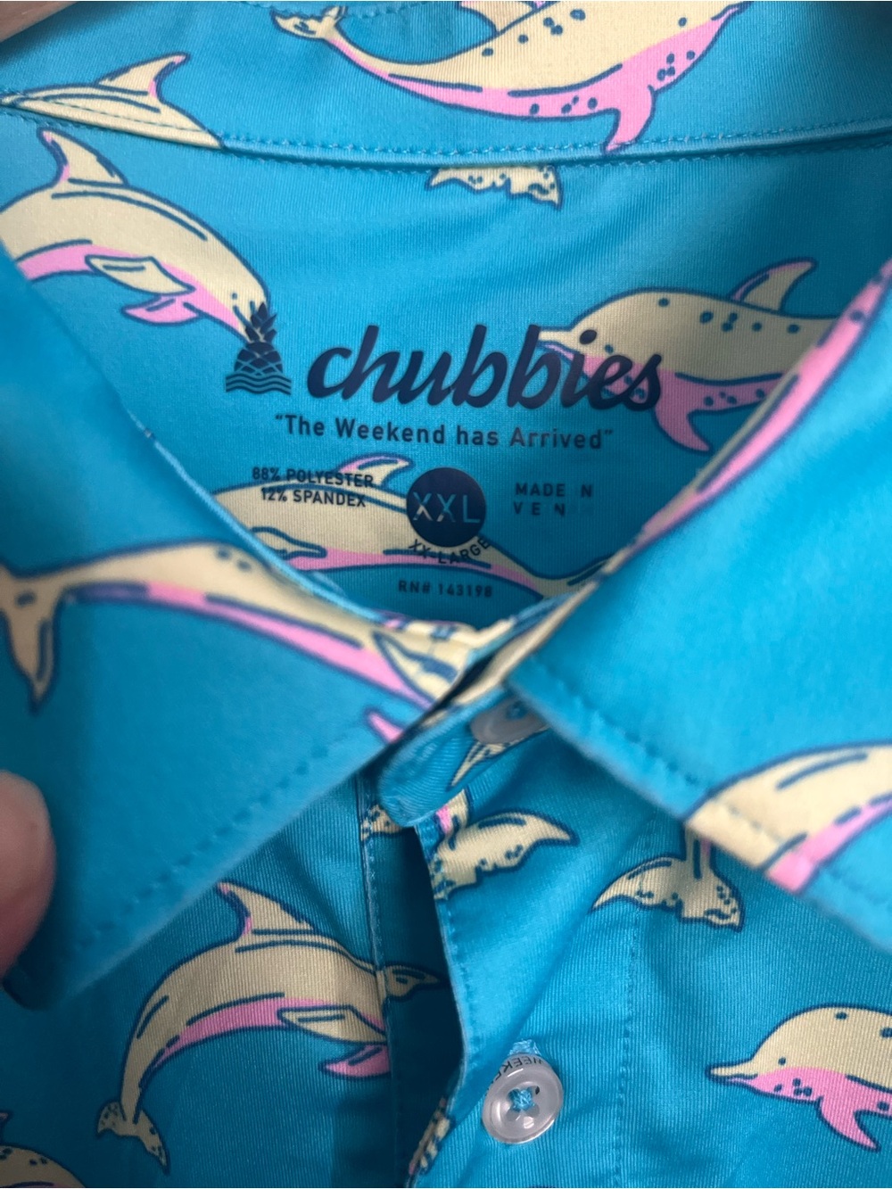 Chubbies The Flying Dolphins Performance Golf Polo Shirt Teal Blue Men XXL - Picture 6 of 9